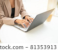 Businesswoman people manager company office coffee cup brown suit work job career technology digital keyboard computer notebook labtop tablet information document report investment customer network 81353913