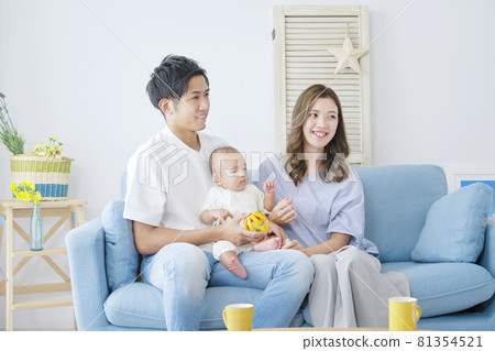 family sitting on the sofa 81354521