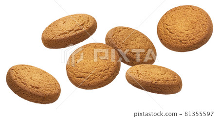 Falling oatmeal cookies isolated on white background 81355597