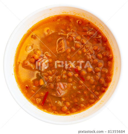 Stew of lentils with meat, horizo sausage and vegetables Stew of lentils with meat, horizo sausage and vegetables 81355684