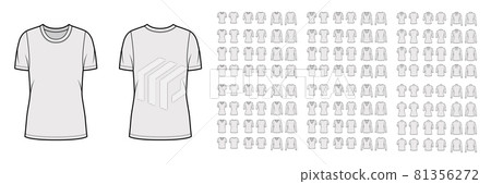 Set of tops - shirts, tanks, blouses technical fashion illustration with fitted oversized, scoop neck, short long sleeve 81356272