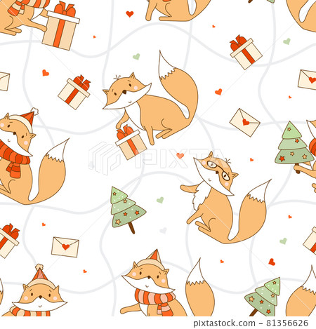 Seamless pattern with winter foxes. New Years... - Stock Illustration ...