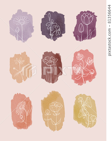 Hand drawn flower watercolor doodles collection. 81356644