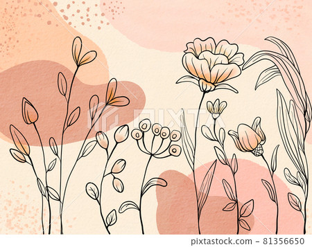 Watercolor background hand drawn  with flower doodle line. 81356650