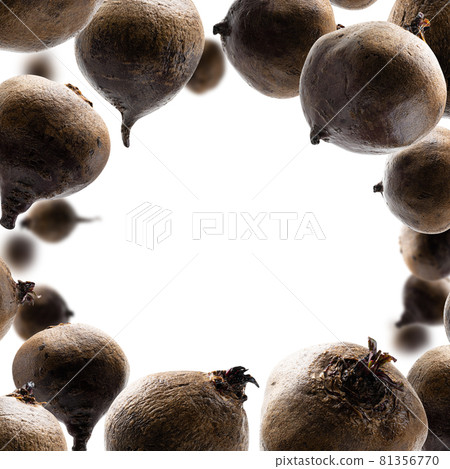 Ripe beets levitate on a white background 81356770