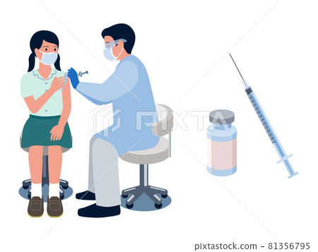 接種疫苗的女學生和接種疫苗的醫生的矢量圖 81356795