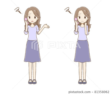 長髮女子在打電話,臉上露出驚訝不安的表情(全身) 長髮女子在打電話,臉上露出驚訝不安的表情(全身) 81358062