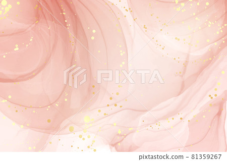 Abstract dusty rose blush liquid watercolor background with gold dots and lines. Pastel pink marble alcohol ink drawing effect, golden splash elements. Vector illustration of contemporary wallpaper Abstract dusty rose blush liquid watercolor background with gold dots and lines. Pastel pink marble alcohol ink drawing effect, golden splash elements. Vector illustration of contemporary wallpaper 81359267
