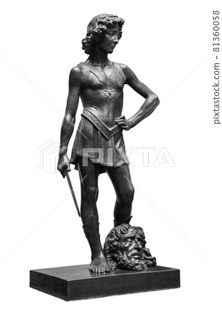 David and Goliath head ancient statue. Biblical story. Antique sculpture isolated on white background 81360058