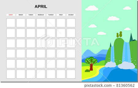 Calendar Planner April month. Minimalistic landscape natural backgrounds Spring. Monthly template for diary business. Vector isolated 81360562