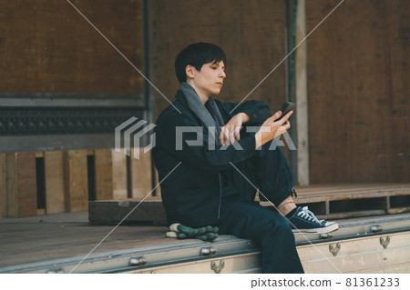 Smartphone and truck driver Smartphone and truck driver 81361233