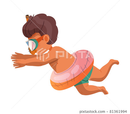 Happy Boy Character in Swimming Trunks and Goggles Floating in Sea Water Vector Illustration Happy Boy Character in Swimming Trunks and Goggles Floating in Sea Water Vector Illustration 81361994