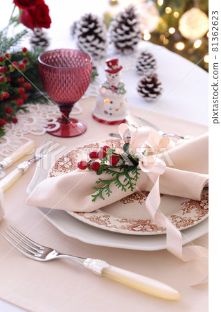Christmas table setting at home 81362623