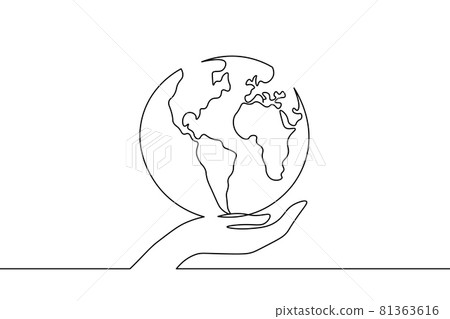 Single continuous one line art growing sprout. Plant leaves grow planet Earth seedling eco natural concept design sketch drawing vector illustration art 81363616