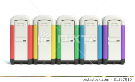 Colorful portable toilets isolated on white background 3d rendering Colorful portable toilets isolated on white background 3d rendering 81367910