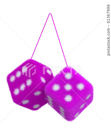 Pair of fuzzy dices for cars on white background 3d rendering 81367999
