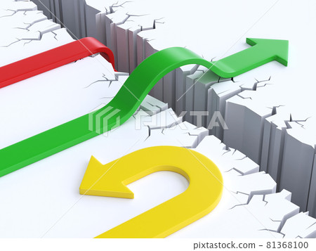 3d arrows crossing or failing to cross obstacle, success or failure concept, 3d rendering 81368100