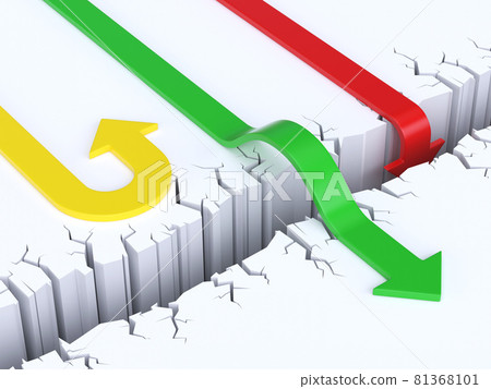 3d arrows crossing or failing to cross obstacle, success or failure concept, 3d rendering 81368101