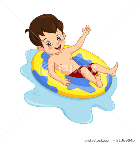 Cute boy floating on inflatable ring 81369040