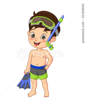 Cartoon little boy scuba diver 81369043