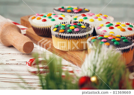 Beautiful composition of Christmas sweets with decorations 81369669