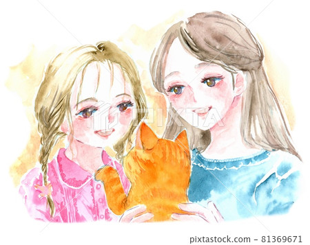 貓和姐妹 / 水彩 81369671