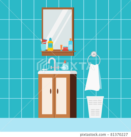 Bathroom interior scene flat cartoon vector illustration 81370227