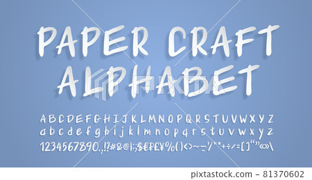 White paper alphabet. Flying 3D font, realistic paper cut out style. Handwritten lettering typeface, uppercase, lowercase, numbers. Vector illustration 81370602