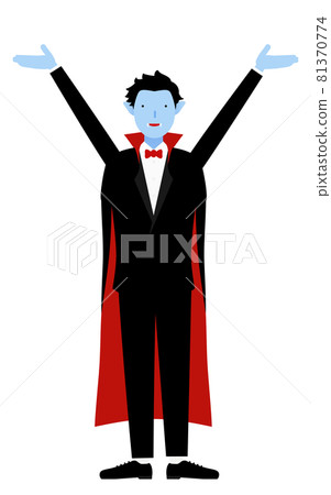 Halloween costume, pose of a man in a vampire raising his arms 81370774