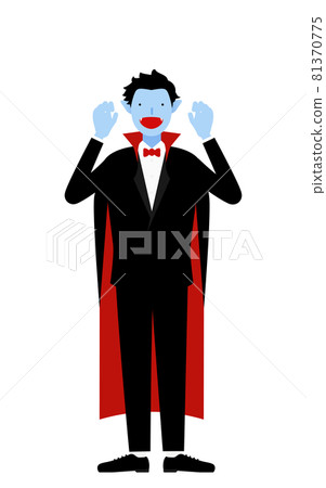 Halloween costume, a pose that surprises a man in a vampire holding both hands 81370775