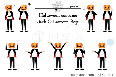 萬聖節裝扮，南瓜鬼男孩擺姿勢說話、煩惱、指點等等—— 81370804