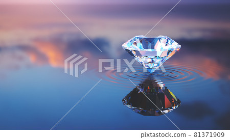 Beautiful 3D Rendered Shiny Diamond in Brilliant Cut on Black Background , Crystal Background 81371909