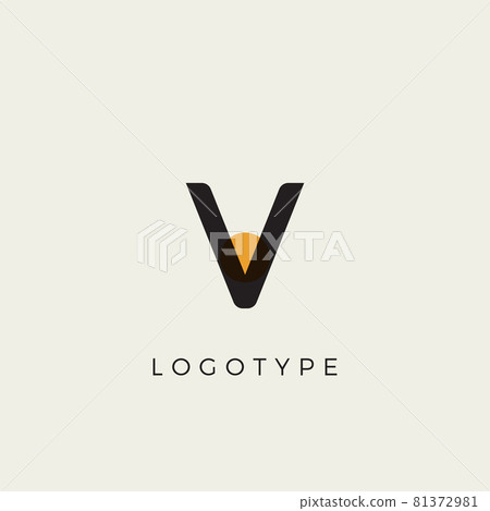 Creative letter V for logo and monogram. Minimal artistic style letter with yellow spot for education, festive and party or technology graphic. Vector typographic design Creative letter V for logo and monogram. Minimal artistic style letter with yellow spot for education, festive and party or technology graphic. Vector typographic design 81372981