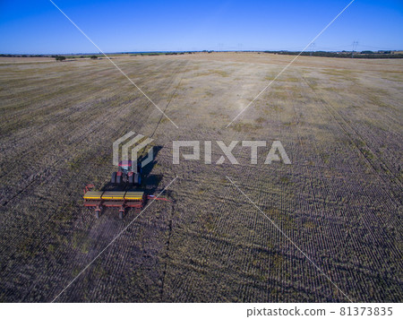 Tractor y maquinaria agricola , sembrando, La Pampa, Argentina 81373835
