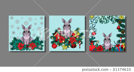 Winter Holiday Prints set with Rabbit 81374610