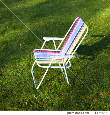 garden chair on green lawn background 81374853