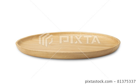 Empty wooden plate isolated on white background with Clipping Path 81375337