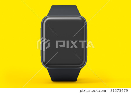 Stainless silver smart watch or fitness tracker isolated on yellow background. Stainless silver smart watch or fitness tracker isolated on yellow background. 81375479