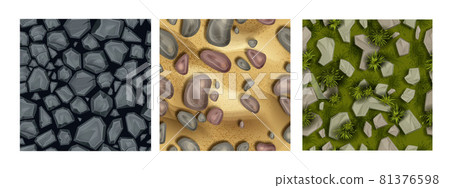 Game ground seamless texture set, soil stone pattern collection, nature environment surface tile. Game ground seamless texture set, soil stone pattern collection, nature environment surface tile. 81376598
