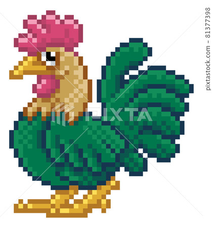 Chicken Cockerel Pixel Art Video Game Cartoon Chicken Cockerel Pixel Art Video Game Cartoon 81377398