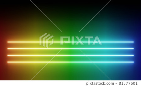 3d render of RGB neon light on darkness background. Abstract Laser lines show at night. Ultraviolet spectrum beam scene 81377601