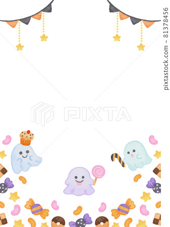 Colored pencil hand-painted Halloween sweets and three ghost trick or treat frames Colored pencil hand-painted Halloween sweets and three ghost trick or treat frames 81378456