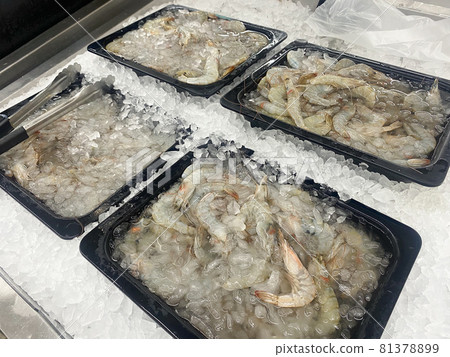 Tesco Lotus,THAILAND- August 25, 2021 : Variety of fresh meat, Fresh fish and seafood are placed in trays or on crushed ice, Fresh food products in famous department stores. Food in the mall. Tesco Lotus,THAILAND- August 25, 2021 : Variety of fresh meat, Fresh fish and seafood are placed in trays or on crushed ice, Fresh food products in famous department stores. Food in the mall. 81378899