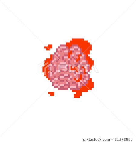 Pixel art blood brain. Splatter pixel brain and... - Stock Illustration