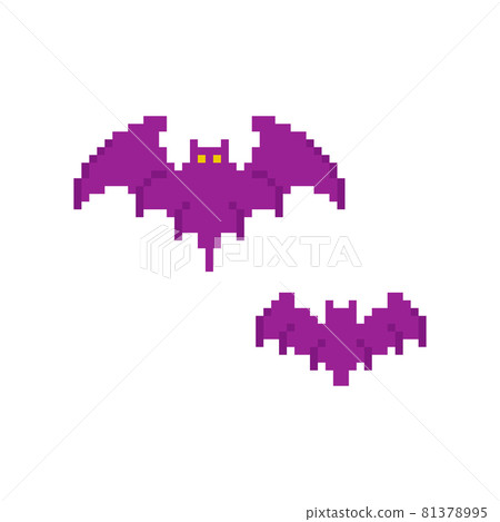 Pixel art bats. Halloween decoration in 8 bit retro pixel style. Pair of pixel art vampire purple bats on a white background. Vector. Pixel art bats. Halloween decoration in 8 bit retro pixel style. Pair of pixel art vampire purple bats on a white background. Vector. 81378995
