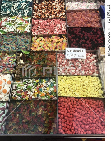 Sweet Candies in a Shop. Assorted gummy sweets Sweet Candies in a Shop. Assorted gummy sweets 81380311