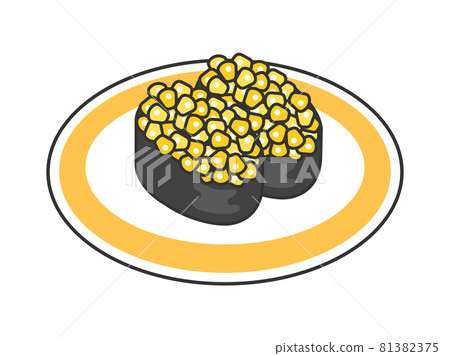 Illustration of corn sushi on a plate 81382375