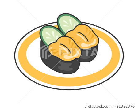 Illustration of sea urchin sushi on a plate 81382376
