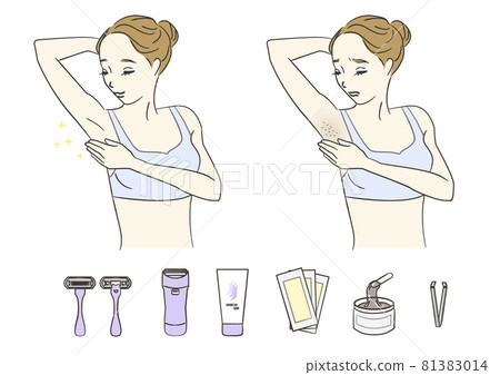 Women before and after treating armpit hair 81383014