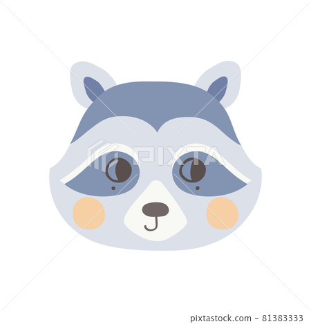 The face of a cute raccoon with open eyes. The head of a funny animal. Hand drawn vector illustration for the design of baby clothes and posters 81383333